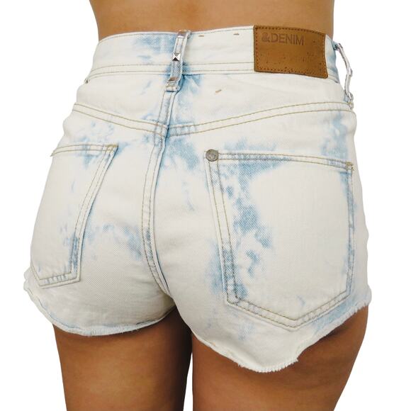 &Denim High Rise Bleached Ripped Shorts with Studs Size 4 Waist 25" - Picture 4 of 6